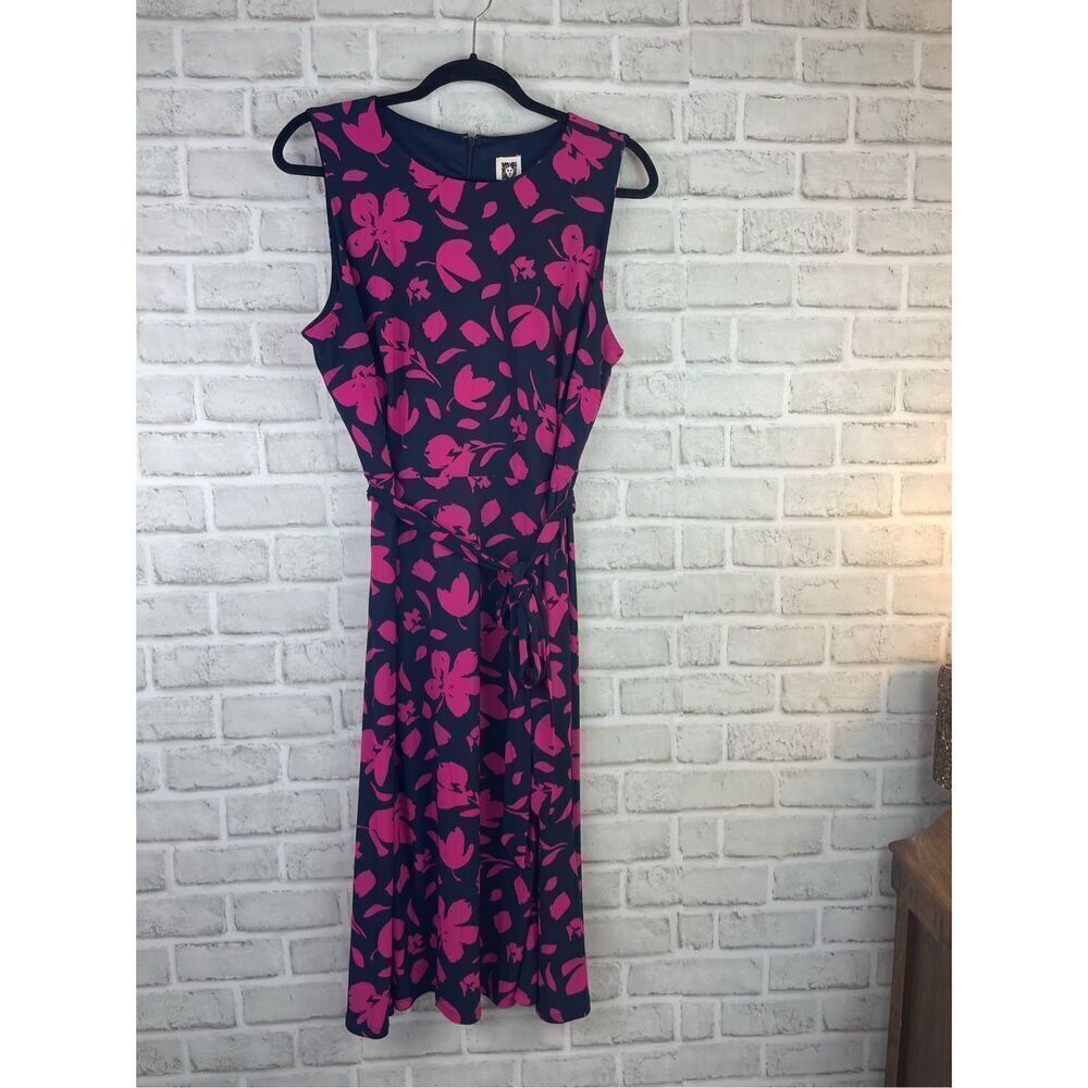 New Anne Klein Navy and Pink Floral Sleeveless Dress Size 14